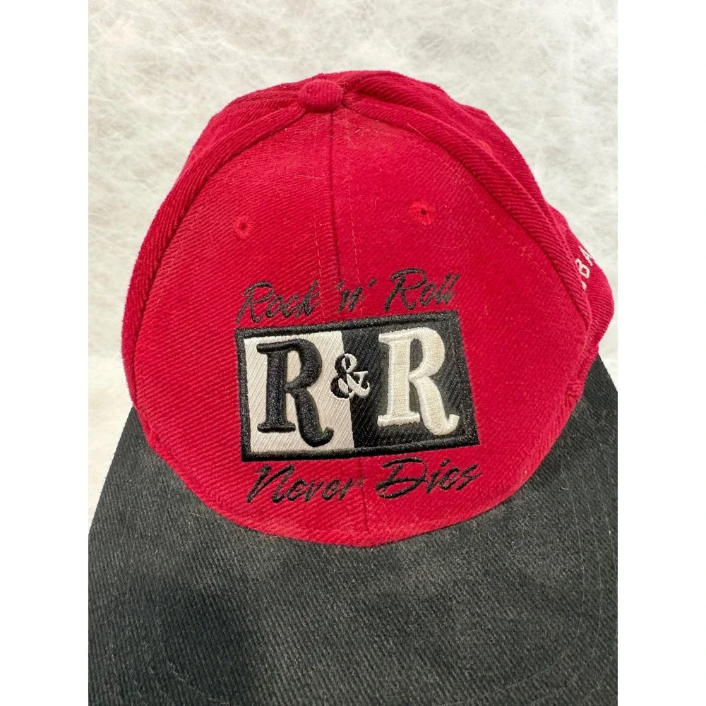 Hard Rock Cafe Dubai Hat Vintage Rock n Roll Never Dies Red Black Strapback Cap